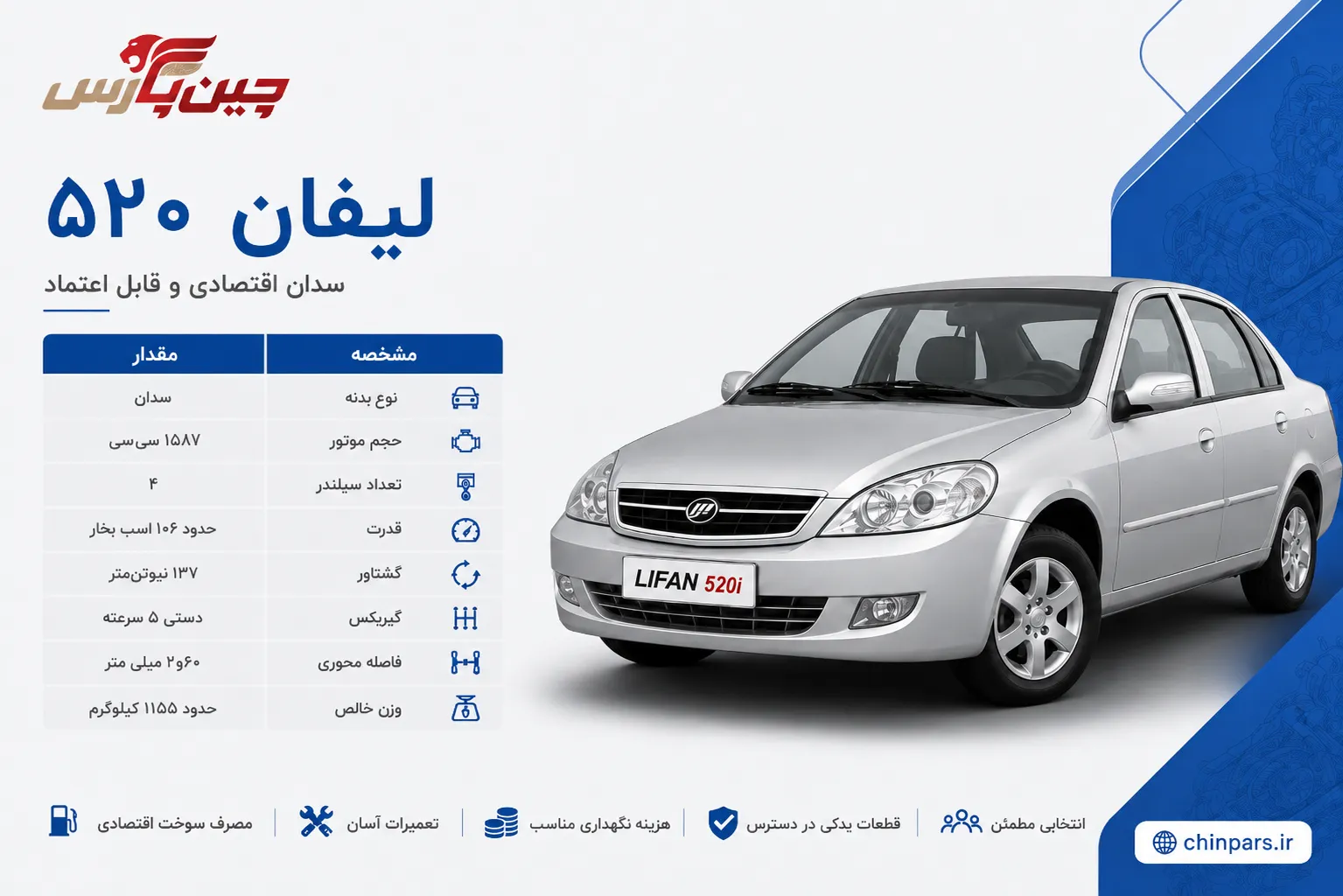 لیفان 520 به همراه مشخصات فنی