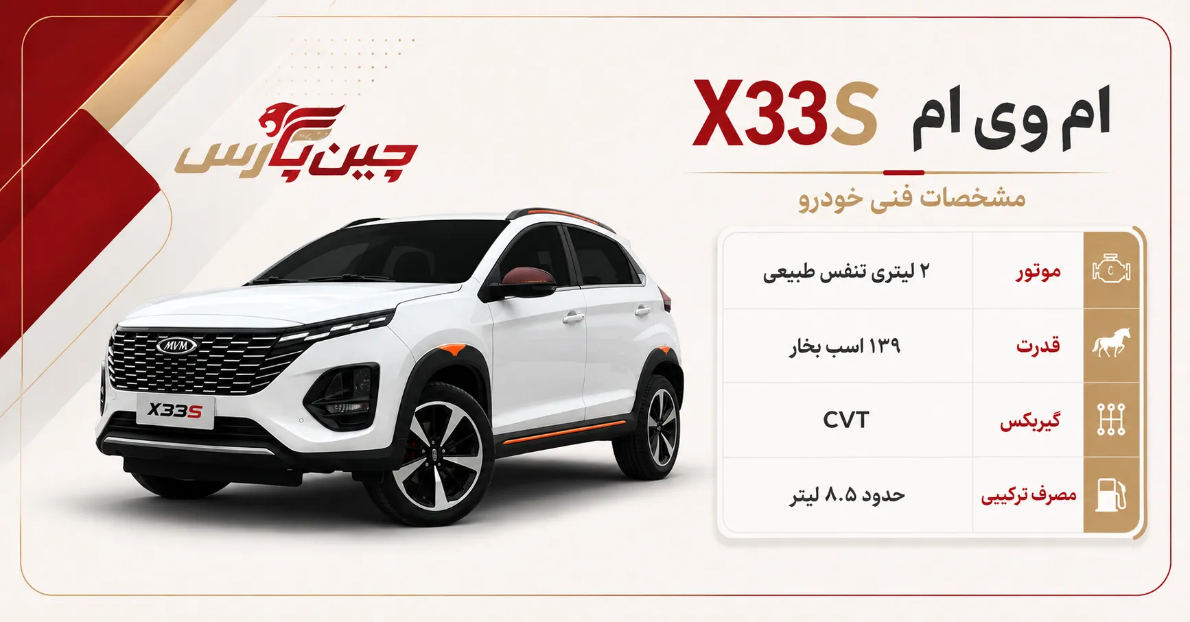 مشخصات فنی ام وی ام X33S