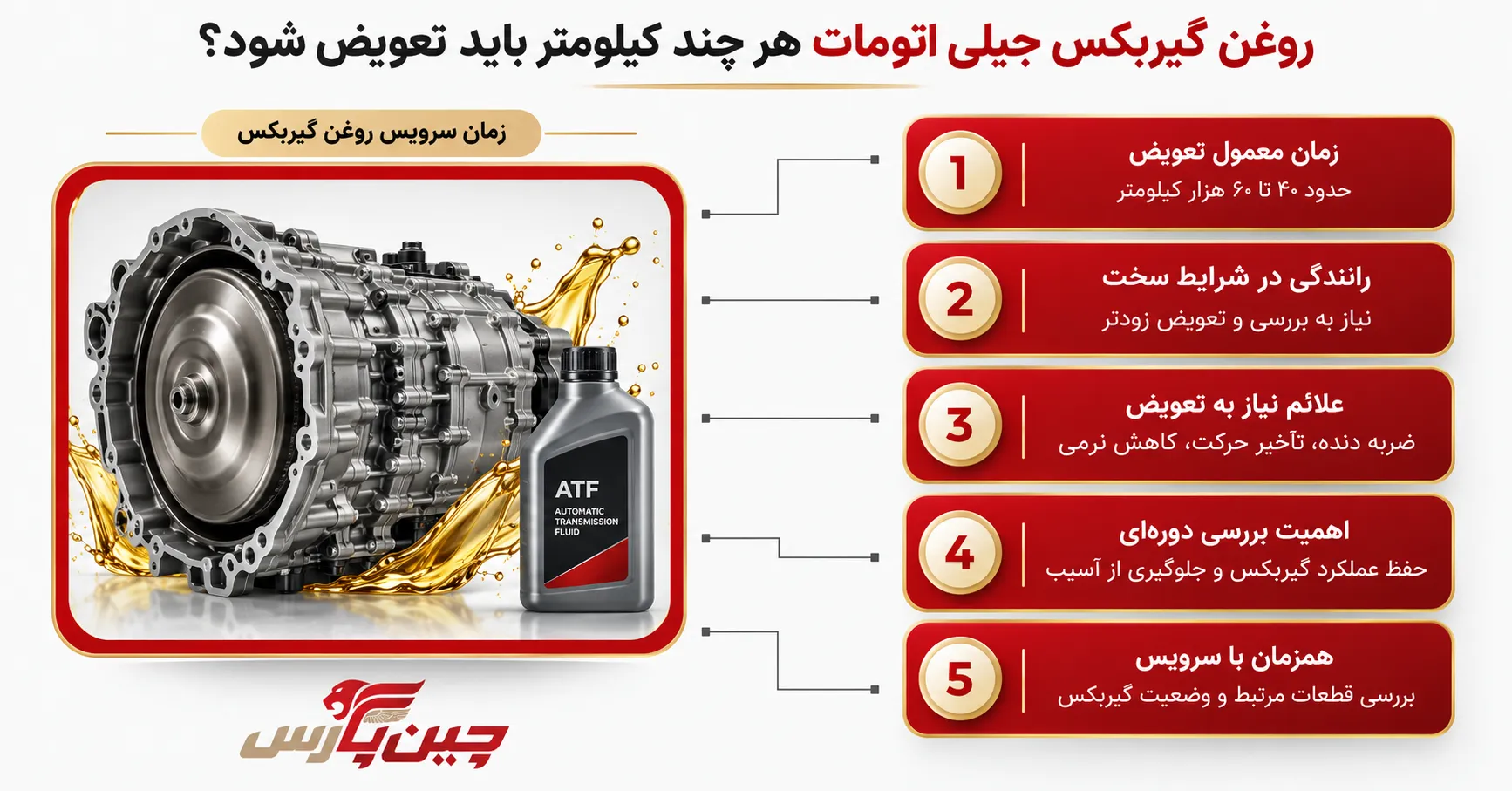روغن گیربکس جیلی اتومات هر چند کیلومتر باید تعویض شود؟
